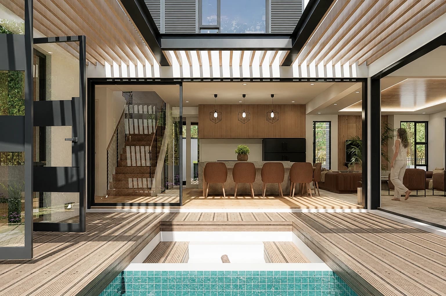 Architectural visualisation of the courtyard and pool proposed for Newlands Estate, Erf 507